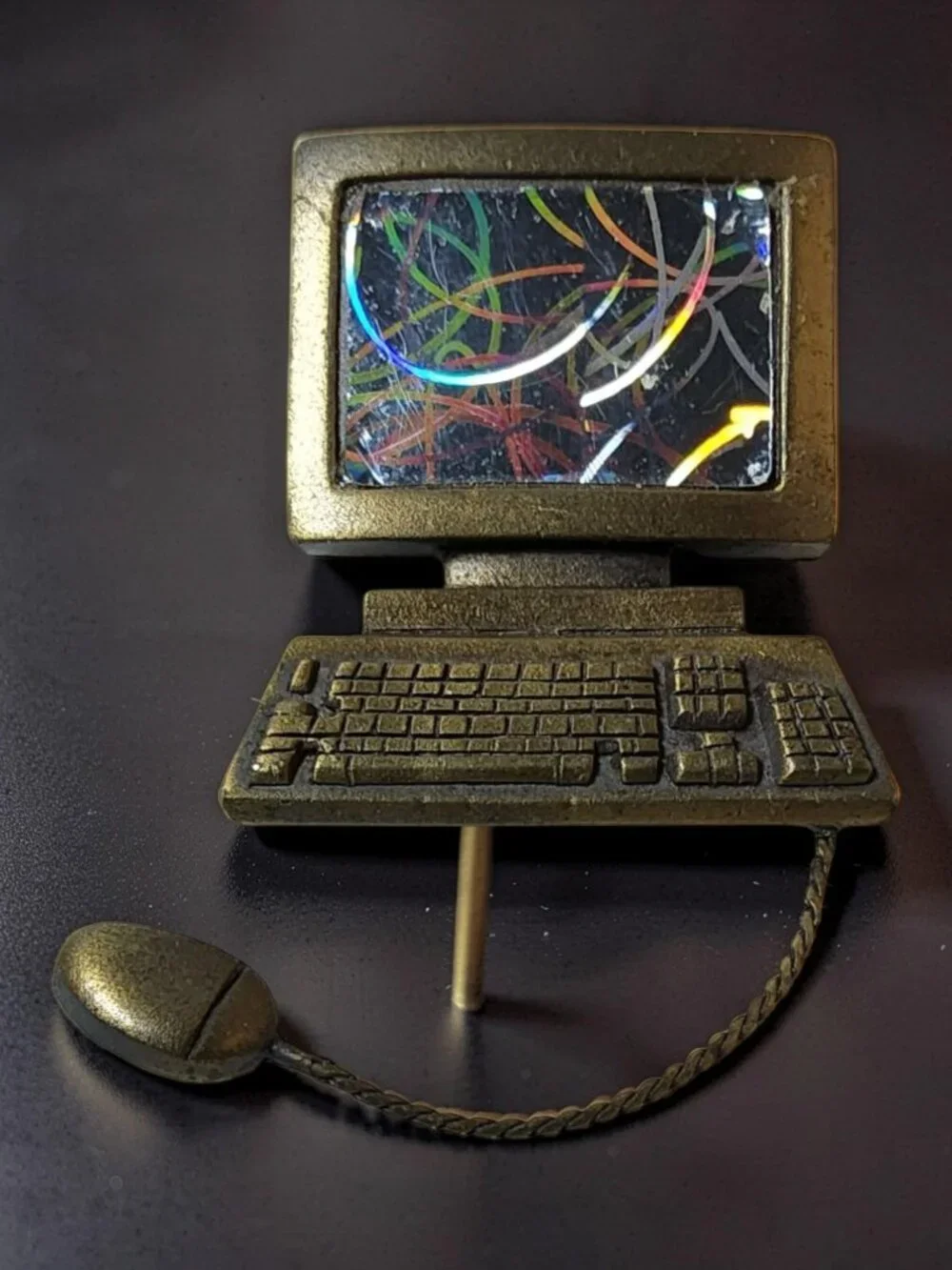 vintage jj jonette iridescent pewter computer with mouse brooch